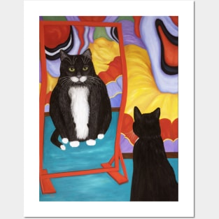 Tuxedo Cat and Fun House Mirror Posters and Art